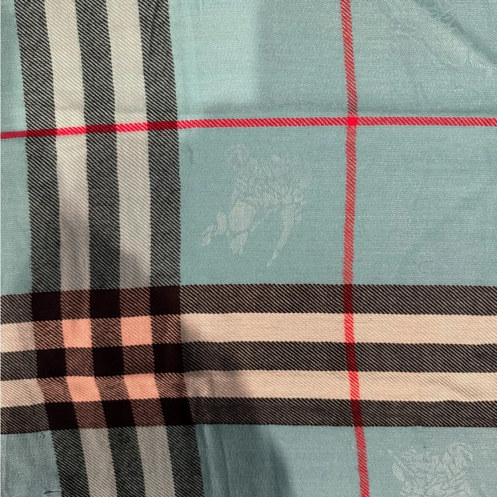 Burberry London Large Blue Plaid Cashmere Shawl/Scarf - Picture 4 of 7